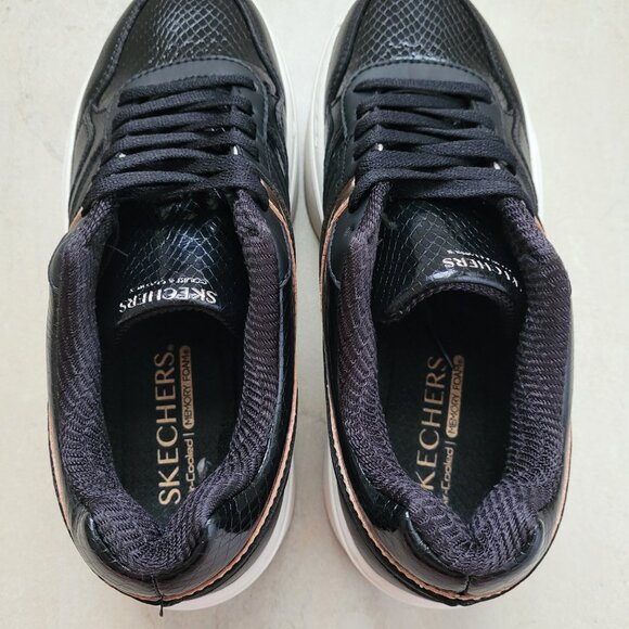 Skechers Court & Classics Paloma Lifted Glow Sneakers Black/Rose Gold Size 8 - Picture 4 of 11